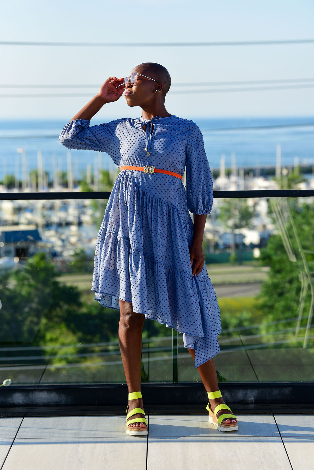 Three-Tiered Boho Dress XS/S / Light Swiss Dot Chambray Denim