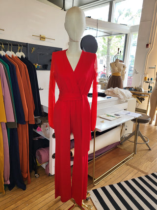 Long Sleeve Faux Wrap Jumpsuit