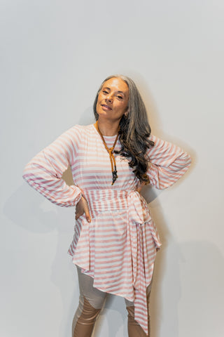 Peplum Wrap Tee with Long Bloused Sleeves - DISC