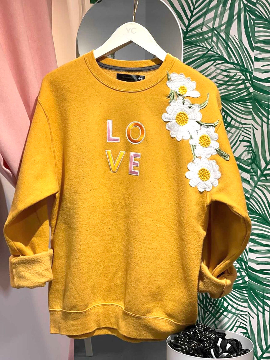 LOVE + Daisies on Weathered Mustard Yellow Sweatshirt