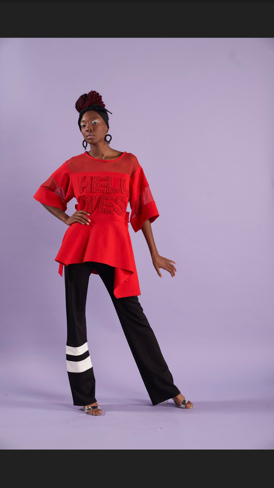 Cherry Red Wide Drop Sleeve Square Hem Wrap Top