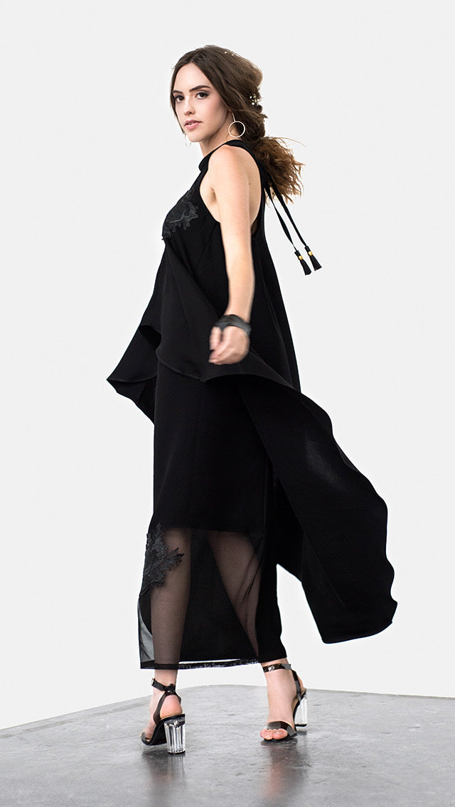 Black Medium to Lightweight Gabardine Maxi Pencil Skirt