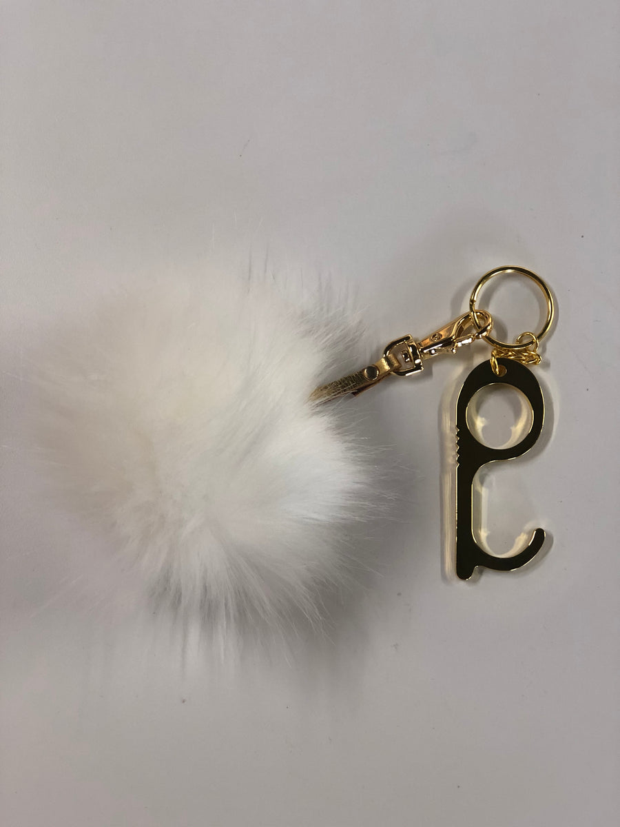 Yellowcake Shop Faux Fur Pom Pom Keychain White w/ Gold Cord