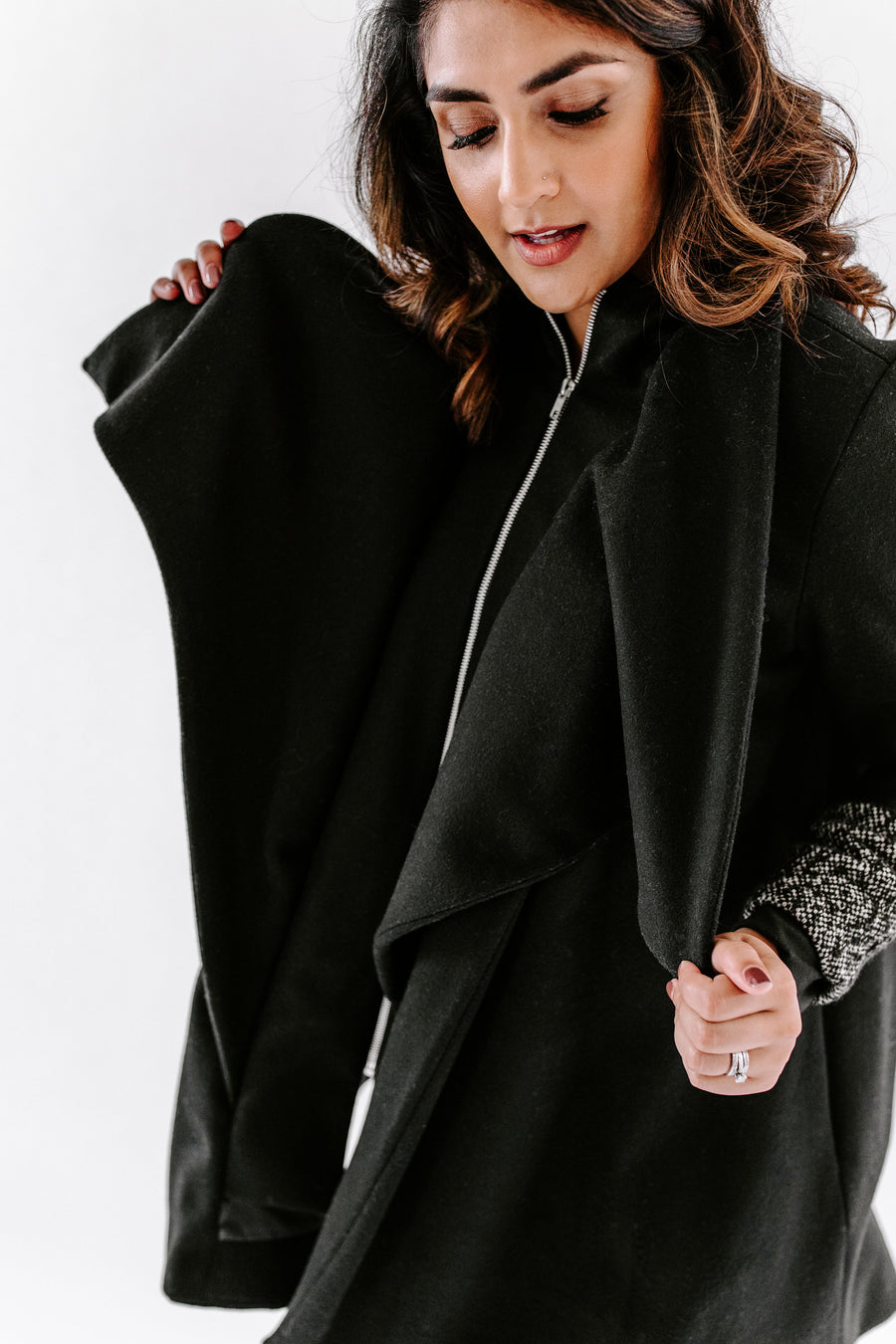 Tri-Fold Coat with Leather Trim - Yellowcake Shop