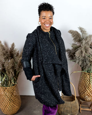 Tri-Fold Coat with Leather Trim