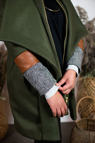 Tri-Fold Coat with Leather Trim