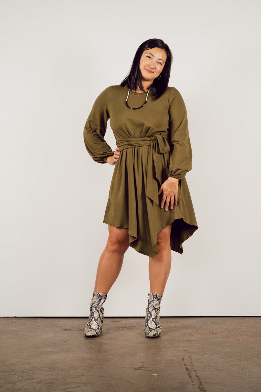 Long Sleeve Peplum Wrap Dress