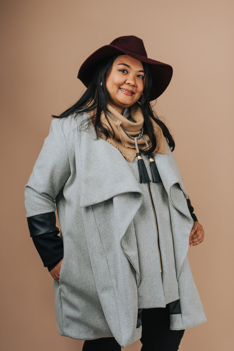 Tri-Fold Coat with Leather Trim - Yellowcake Shop