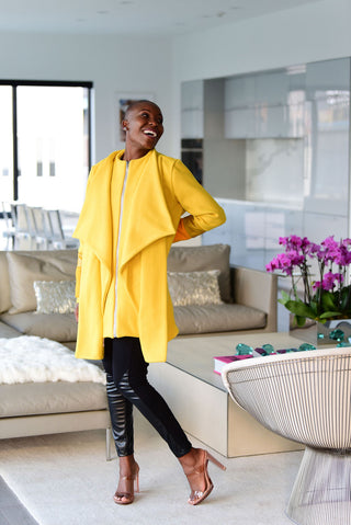 Tri-Fold Coat with Leather Trim